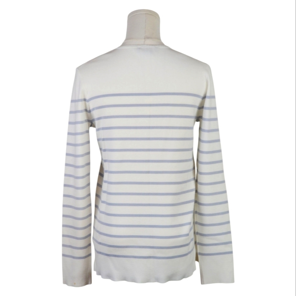 Kirkland Signature White Blue Striped Crewneck Sweater Small Lightweight Knit - Picture 3 of 7